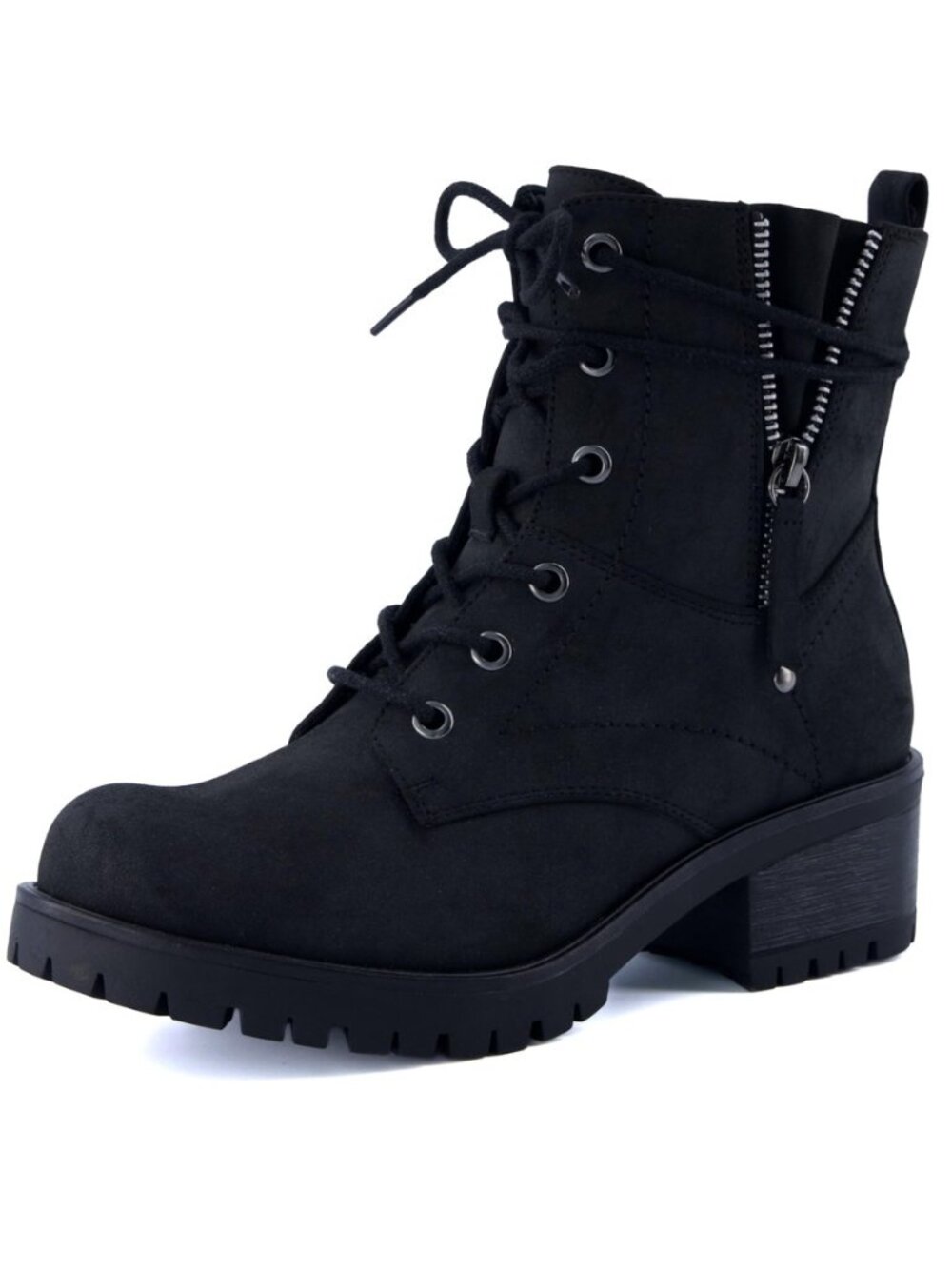 Women's Kobe Heeled Combat Boots – Lace-Up with Side Zipper, Memory Foam
